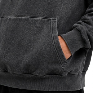 Sweat-shirt à capuche surdimensionné pour homme Pearia, imprimé numérique uni, en molleton de coton, décontracté, avec poche avant, noir, pour l'automne - Product Image 5