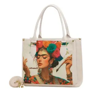 Sac fourre-tout en jute blanc pour femme Fana Flora, taille moyenne, imprimé léopard, sac de plage, sac de shopping, pour cadeaux alimentaires - Product Image 4