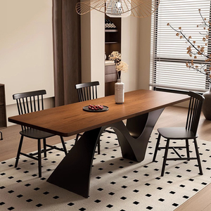 Juego de mesa de comedor Rectangular de madera maciza Retro moderna, una mesa con cuatro sillas para sala de estar o muebles de apartamento - Product Image 2