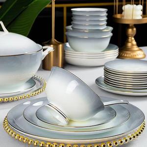 Service de table en céramique dorée Europe, vaisselle de luxe en porcelaine fine, bols à soupe et assiettes grises - Product Image 5