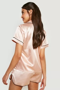 Ropa de dormir KY Famme, pijamas de seda personalizados con botones de talla grande, conjunto de lujo para mujer, manga corta - Product Image 5