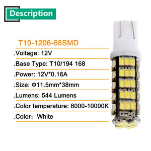 <span class=keywords><strong>T10</strong></span> 1206 68SMD W5W 194 927 161 Loại Ổ Cắm Đèn <span class=keywords><strong>Led</strong></span> Ô Tô Đường Chiếu Sáng Đọc Giấy Phép Đèn DC12V <span class=keywords><strong>T10</strong></span> Đèn <span class=keywords><strong>Led</strong></span> Tự Động - Product Image 3