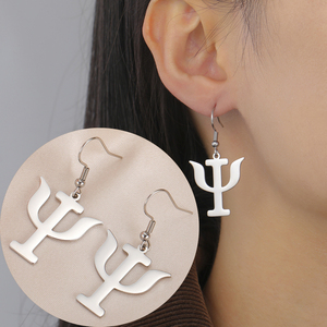Myshape Cadeau de Nouvel An Boucles d'oreilles PSI pour femmes Boucles d'oreilles géométriques en acier inoxydable avec symbole de psychiatre Alphabet grec - Product Image 3