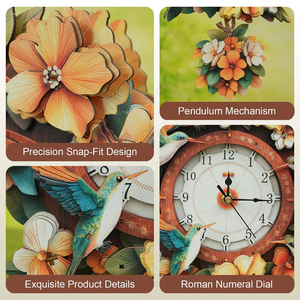 Horloge murale personnalisée en forme de colibri, puzzle en bois 3D, kit de modèle d'horloge, idéal pour la décoration du salon et de la maison - Product Image 2
