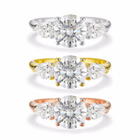 Bijoux fins, bague de fiançailles avec 3 pierres, diamant de laboratoire rond brillant