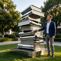 Sculpture de livre en acier inoxydable de grande taille RELONG, statue d'art culturel pour parc extérieur, sculpture en métal poli miroir sur mesure