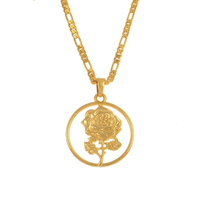 Corrente de joias de rosa com pingente de flor, corrente longa de medallion com corrente, colar de ouro real, Gemnel