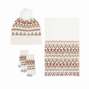 Ensemble trois pièces pour <span class=keywords><strong>femme</strong></span> : <span class=keywords><strong>bonnet</strong></span> d'hiver épais à <span class=keywords><strong>pompon</strong></span>, écharpe et gants tricotés chauds - Product Image 6