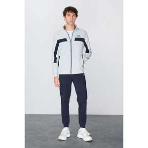 Grey Navy Textured Standard Fit Men's Tracksuit Casual Breathable Adult Size <b>M</b> - Product Image 6