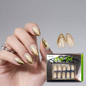 <span class=keywords><strong>Faux</strong></span> <span class=keywords><strong>ongles</strong></span> en amande moyenne, style français, avec bande dorée 3D, réutilisables, couvrant entièrement l'ongle, à <span class=keywords><strong>coller</strong></span>, pour femmes, usage quotidien - Product Image 1