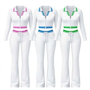 Produttori di Abbigliamento: Set Autunnali da Donna con Top Corto con Mezza Zip e Colletto a Polo, <span class=keywords><strong>Tuta</strong></span> Sportiva con Logo Personalizzato - Product Image 2
