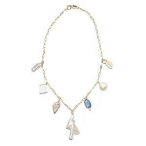 Collier pendentif en perles d'eau douce, nouveau bijou naturel, irrégulier, perle et coquillage de conque, pour l'été, minimaliste