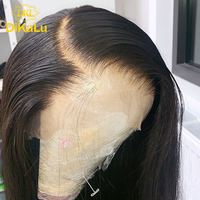 Perruque brésilienne en cheveux vierges Remy, entièrement en dentelle HD transparente, avec base en soie et nœuds simples