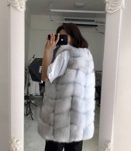 High Quality Natural White Fox Fur Gilet Coat Womens Long Fur Vest With Pockets Thick Warm Fluffy Fur <strong>Waistcoat</strong> for Winter - Product Image 2