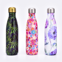 Botol Air Vakum Stainless Steel Motif Bunga Bergaya, Hadiah Elegan Termos untuk Wanita, Remaja, Pelajar