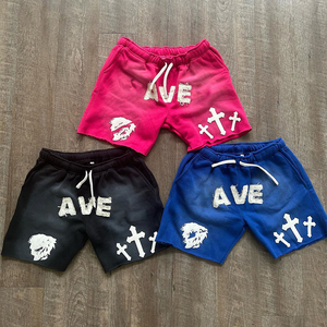 High Quality <strong>Zipper</strong> <strong>Pockets</strong> Plain Black <strong>Shorts</strong> Custom Design Puff Print Street Wear Heavy Cotton Baggy <strong>Shorts</strong> for <strong>Men</strong> - Product Image 2