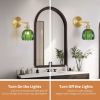 Applique murale LED vintage sans fil avec télécommande, alimentée par batterie, avec abat-jour en verre en forme de tulipe, RGB à intensité variable