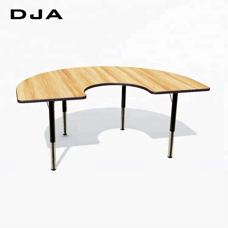 U Shape Office School Furniture Height Adjustable Wood Table ...