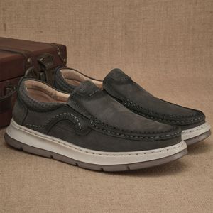 Mocassins pour hommes en cuir véritable à enfiler, bout rond, semelle extérieure en caoutchouc souple, semelle intermédiaire en EVA, toutes saisons - Product Image 1