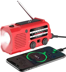 紧急收音机手摇太阳能5000毫安时USB充电调频调幅NOAA SOS带耳机插孔发光二极管灯便携式收音机