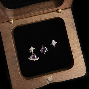 Bijoux de piercing tendance en cuivre et zircon, clous d'oreille pour cartilage, zircon violet, étoile, cœur, filetés, vente en gros OEM - Product Image 2