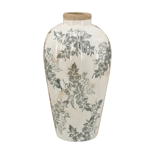 Vaso Decorativo in Ceramica Bianca con Design Floreale Grigio 6.7x6.7x11.6 Pollici per Esposizione su Tavolo - Product Image 3