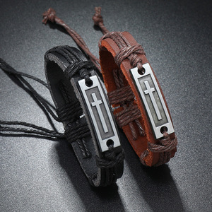 <span class=keywords><strong>KOMI</strong></span> bracelet en cuir de vachette tressé simple tirage ajuster hommes et femmes croix bracelet <span class=keywords><strong>corde</strong></span> en gros - Product Image 2