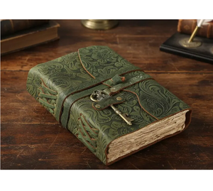Best Quality Vintage Green Embossed Leather Journal Handmade <b>Diary</b> with Antique Key for Writing & Gifting - Product Image 1