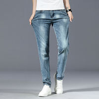 Haute qualité des exportations jean skinny pour hommes élégant bleu gris Vintage adoucissant droit tricoté Jean matériel 10 tissu lavé