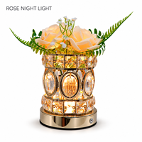Lampe de table LED d'ambiance romantique sans fil rechargeable à intensité variable avec base en cristal en forme de rose pour la Saint-Valentin