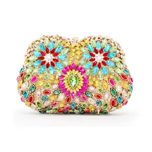 Hot Fashion Clutches Elegant Luxury Red Crystal Diamond Wallet Brand Wedding Purses Square Handbag Turquoise Toiletry Bags