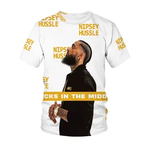 说唱歌手Nipsey Hussle男士3D印花衬衫嘻哈t恤3D数码印花定制t恤全印花t恤服装