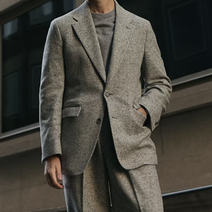 Costumes pour hommes, style italien, tissu en laine à chevrons 360g, tissu en flanelle VBC, pantalon large, veste à double boutonnage semi-canvas - Product Image 4