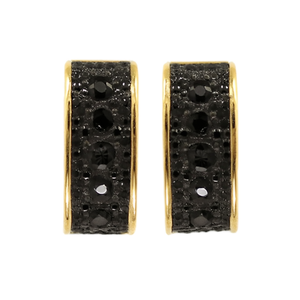 Orecchini a Cerchio E4164 Placcati Oro con Pietra Nera e Micro Inserti Geometrici, Lussuosi per Uso Quotidiano Femminile - Product Image 1