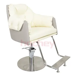 Hochey Medical Wholesale Classic White Barber Chair Reclining Hair Styling Barber Chair OEM Custom Silver Stainless Steel Base