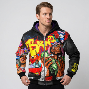 Sweat à capuche zippé pour homme, style hip-hop, streetwear, imprimé graffiti coloré, 100% coton, impression numérique, service OEM, été - Product Image 6