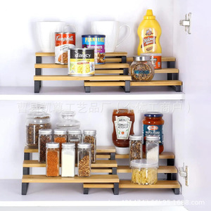 Wooden tiered spice rack, extendable <b>desktop</b> <b>shelf</b>, kitchen and bathroom metal storage rack - Product Image 2