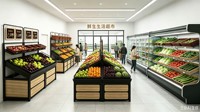 Fabrieksdirecte verkoop houten en ijzeren fruit- en groentepresentatie rek fruitrek winkelrek met manden