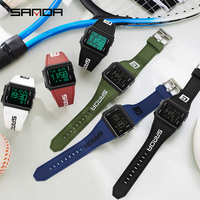 Montre numérique LED sportive pour homme SANDA 9003, boîtier carré, alarme, bracelet en silicone, étanche, résistante aux chocs, 3BAR