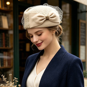 Chapeau bibi élégant pour <span class=keywords><strong>femme</strong></span> en feutre vintage avec filet, idéal pour les fêtes et le thé – Vente en gros usine - Product Image 6