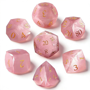 Conjunto de Dados de Pedra Preciosa Olho de Gato Rosa 7PCS - Feito à Mão, Gravado, Multifacetado, para Jogos de Tabuleiro D&D - Product Image 1