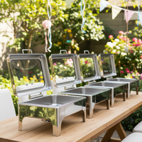 Plat de service ORIX Silver Cater Dish en acier inoxydable 201, chauffe-plat carré pour buffet, capacité 6L, mode économie d'énergie 8 heures, pour hôtel
