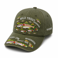 Casquette de baseball brodée 3D en coton lavé, style outdoor, pour la pêche, le sport, la protection solaire, pour homme, pêcheur, camping en bord de rivière