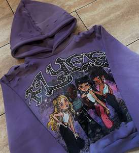 <span class=keywords><strong>Felpa</strong></span> con cappuccio con stampa DTG personalizzata di alta qualità con cappuccio <span class=keywords><strong>oversize</strong></span> <span class=keywords><strong>viola</strong></span> <span class=keywords><strong>felpa</strong></span> con cappuccio Vintage lavato sole sbiadito - Product Image 4