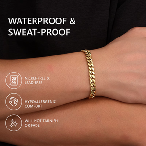Bracelet pour homme en acier inoxydable plaqué or 14 carats, maillons cubains 8/5/3 mm, étanche et anti-ternissement, cadeau idéal - Product Image 2