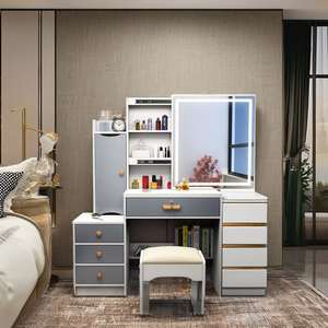 Gỗ hiện đại bảng điều chỉnh LED ánh sáng tích hợp trang điểm Vanity gương phòng ngủ bàn trang điểm với tủ lưu trữ ứng dụng nhà - Product Image 6