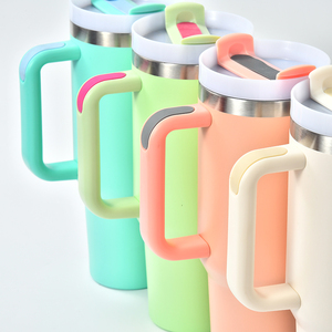 US Warehouse Stocked H1.0 40oz Double Wall Powder Coated Stainless Steel Travel <b>Mug</b> <b>Plastic</b> for Handle Back School - Product Image 6