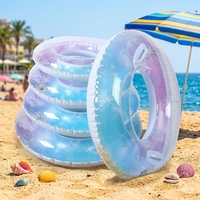 Bouée de bain gonflable pliable bleue à paillettes pour adultes, flotteur de piscine en PVC transparent, cercle de natation d'été pour la plage avec sequins