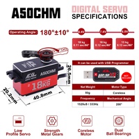 Servo sans noyau AGFRC A50CHM HV à couple élevé, 50g, 0,11 seconde, boîtier en aluminium, profil bas, engrenage métallique, expert 1/10 4WD Touring, double roulement à billes