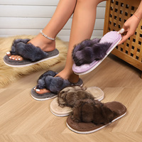 Pantoufles pour femmes en fourrure pelucheuse à bout ouvert, tongs plates douces et antidérapantes pour intérieur et extérieur, vente en gros